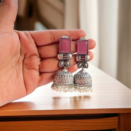 Pink Stone Jhumka Earrings