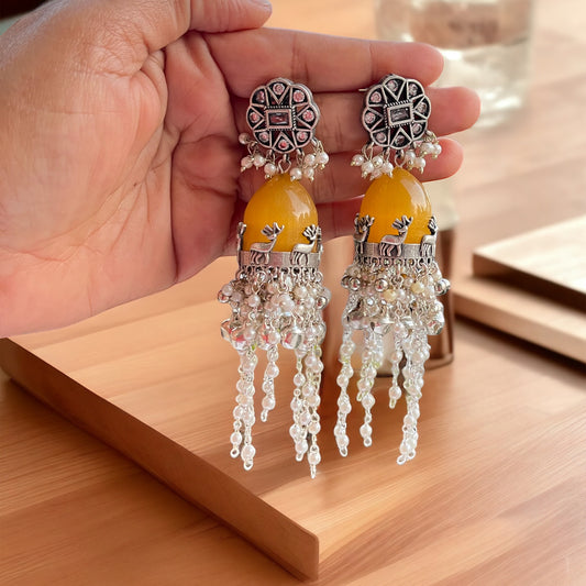 Yellow Fusion Jhumka Earrings