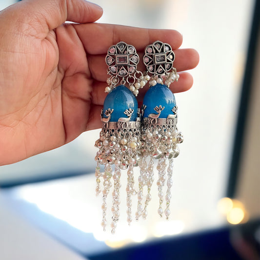 Blue Fusion Jhumka Earrings