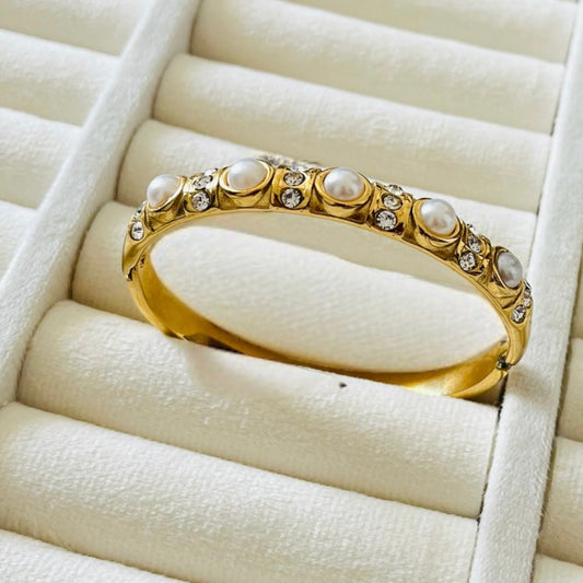 Pearl Gold Bangle Bracelet