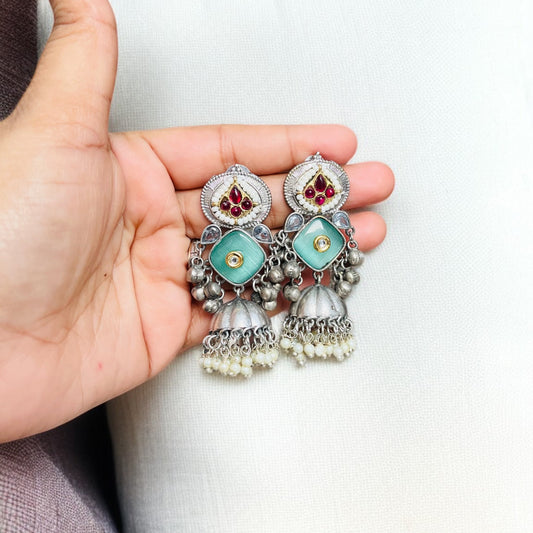 Silver Mint Jhumkas Earrings