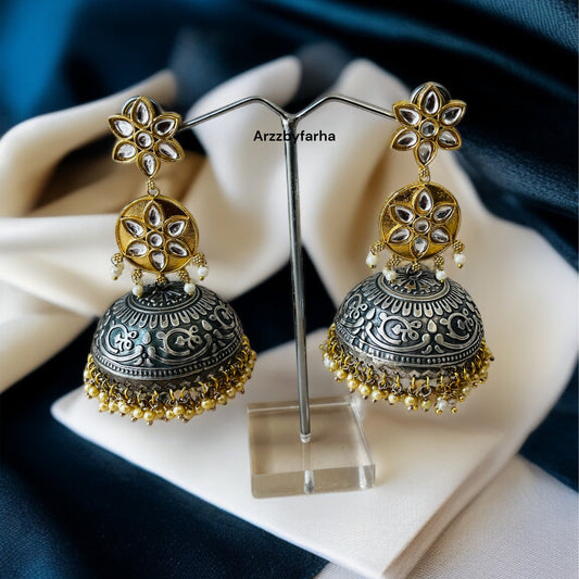 Dual Tone Meena Jhumkas Earrings