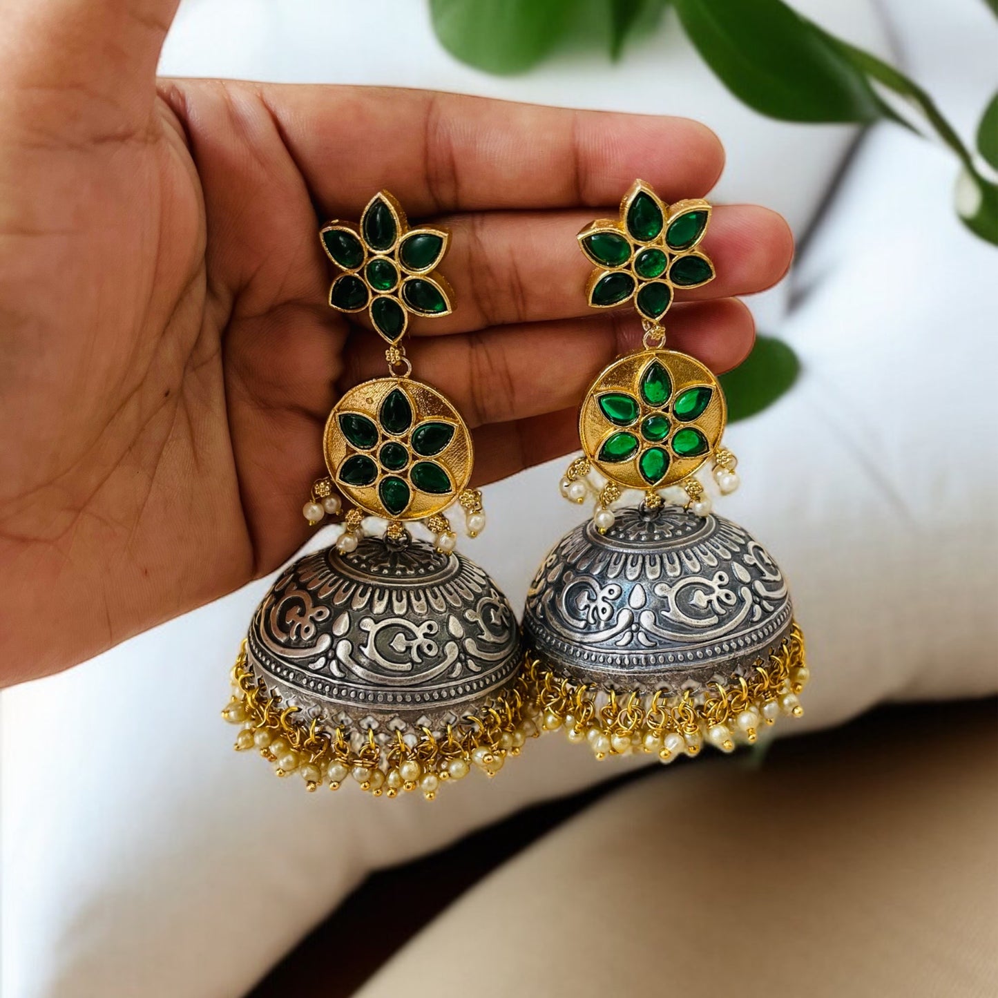 Dual Tone Meena Jhumkas Earrings