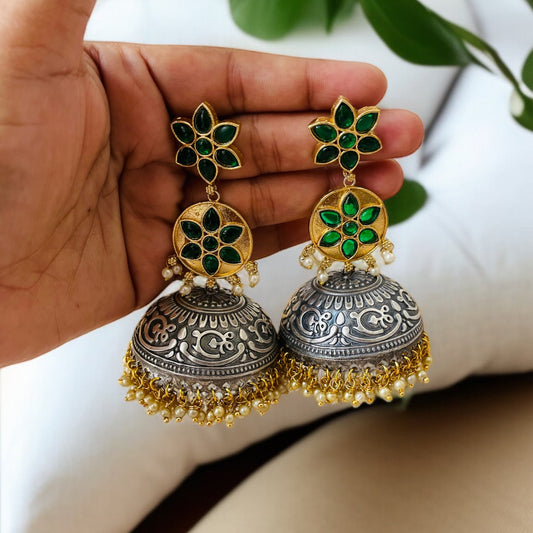 Dual Tone Meena Jhumkas Earrings