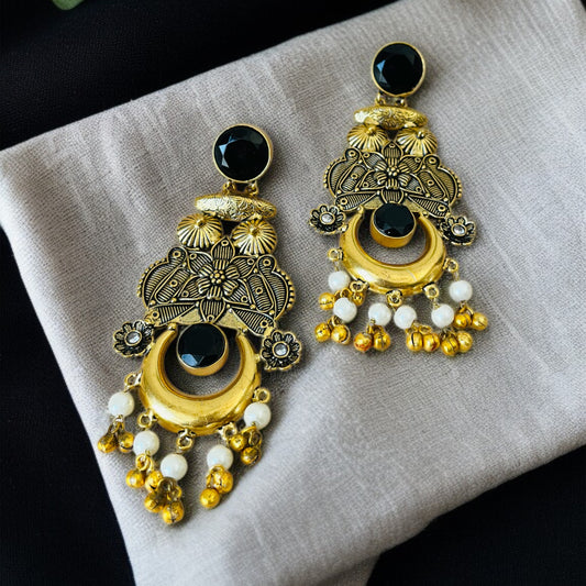 Antique Polish Brass Long Earrings
