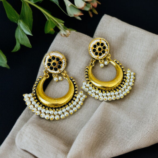 Gold Polish Pearl Chandbali Earrings