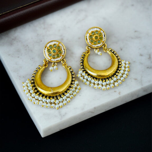 Gold Polish Pearl Chandbali Earrings