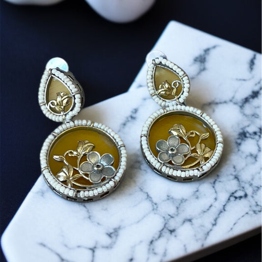 MOP Flower Dual Tone Earrings