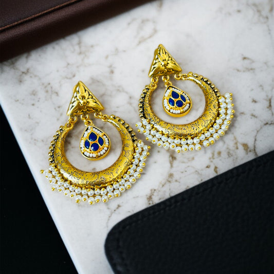 Antique Polish Pearl Chandbali Earrings
