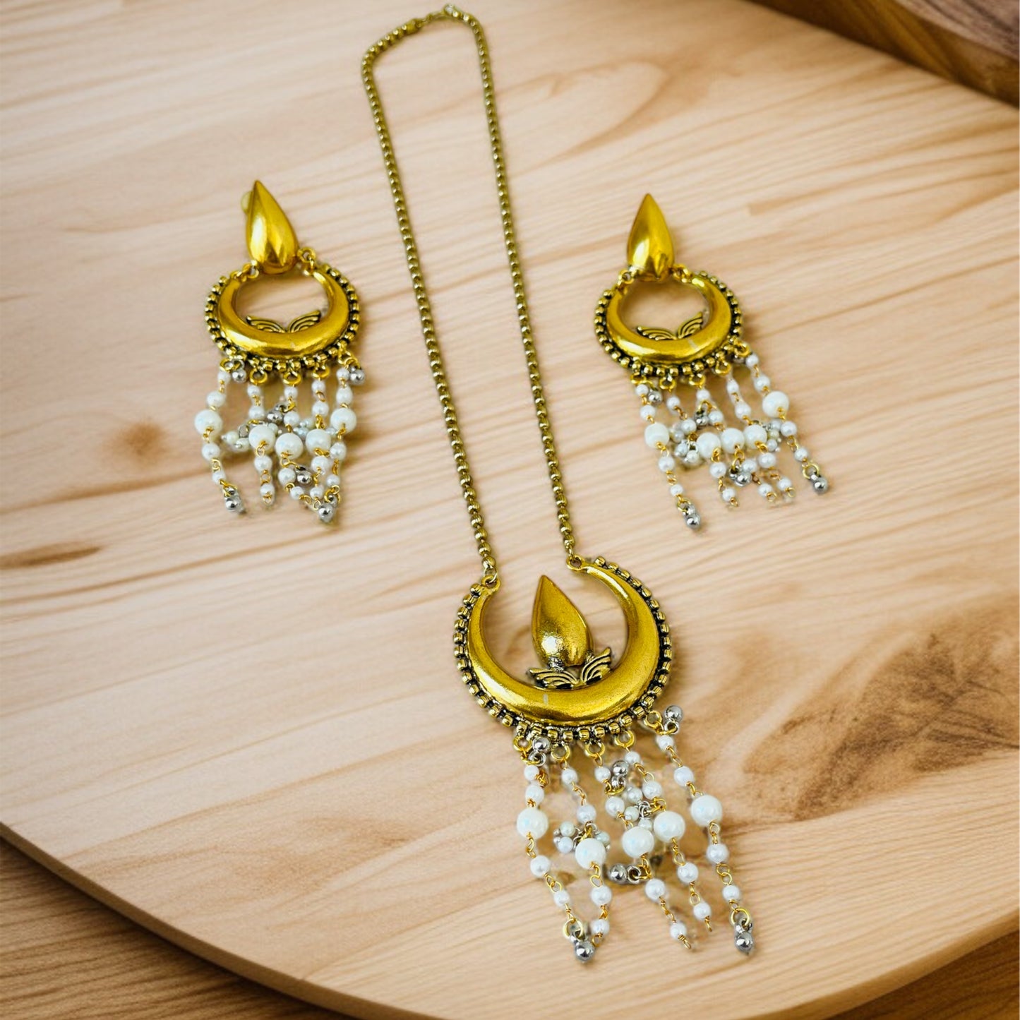 Gold Brass Pearl Necklace Set