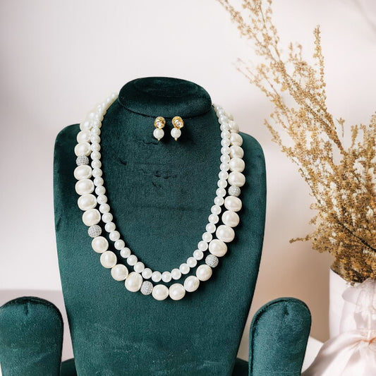 White Pearl Double Layered Necklace Set