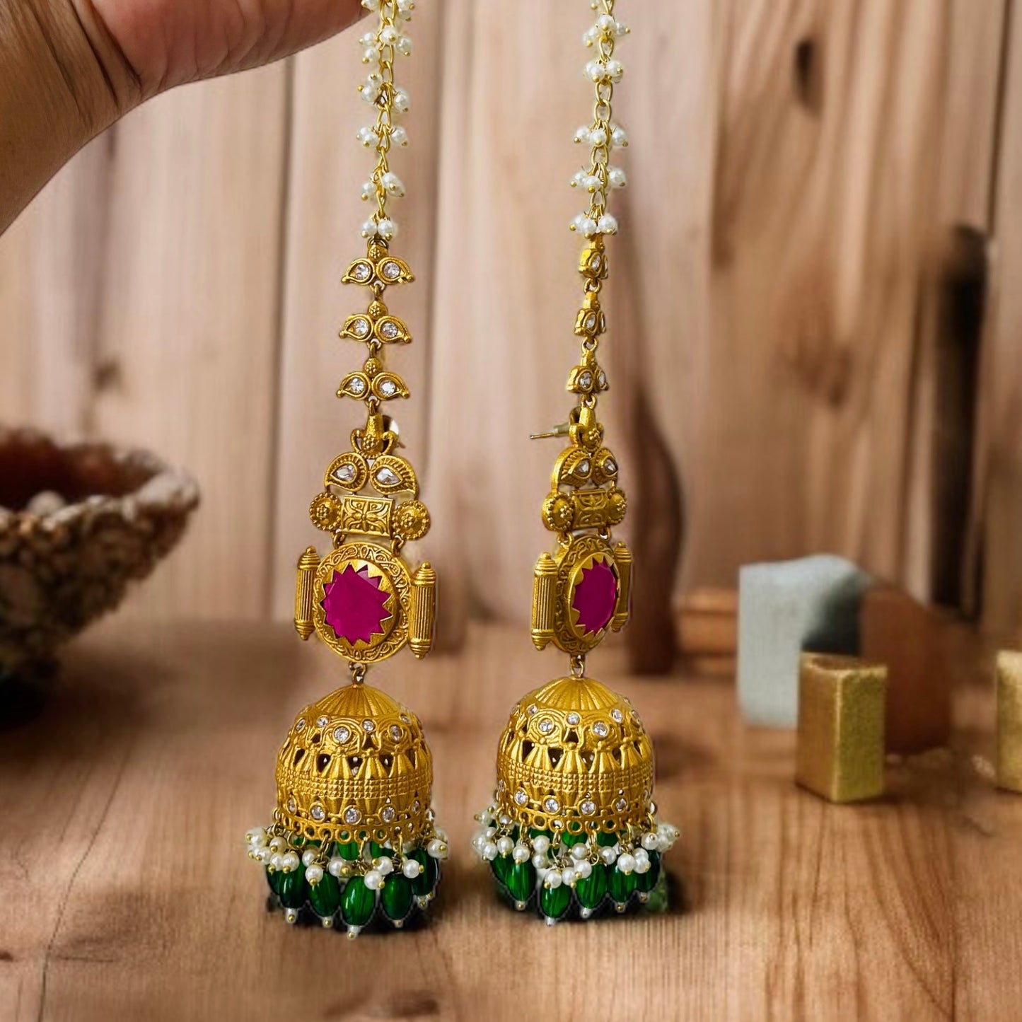 Jhumka With Hair Chain Earrings