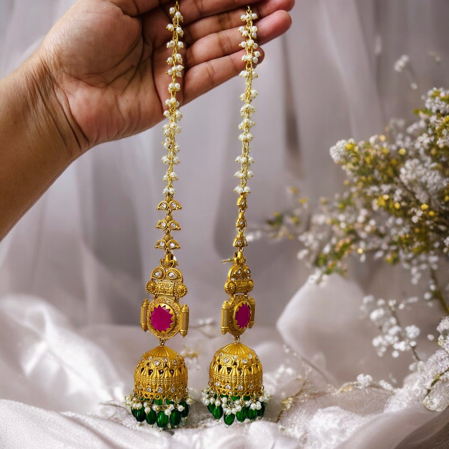 Jhumka With Hair Chain Earrings