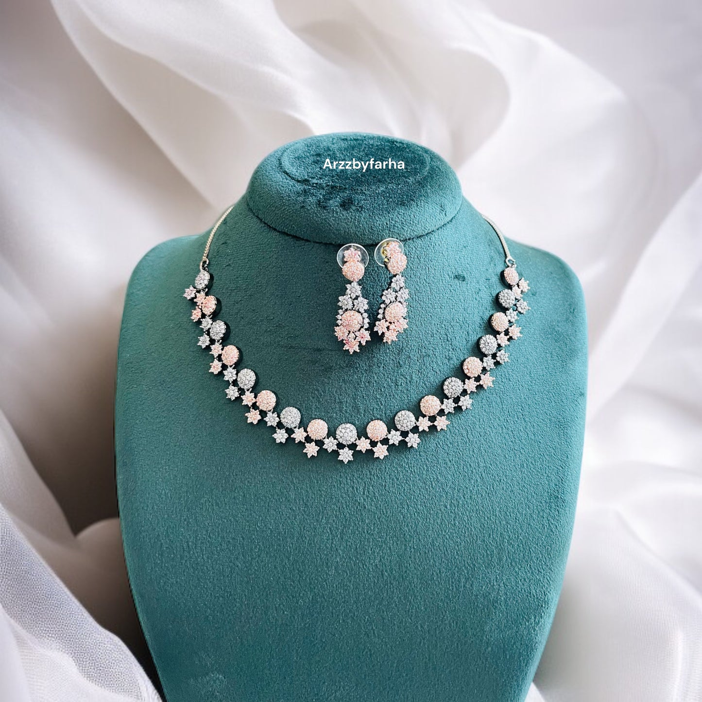 Rosegold Black AD Necklace Set