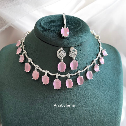 Pink Stone AD Studded Necklace Set