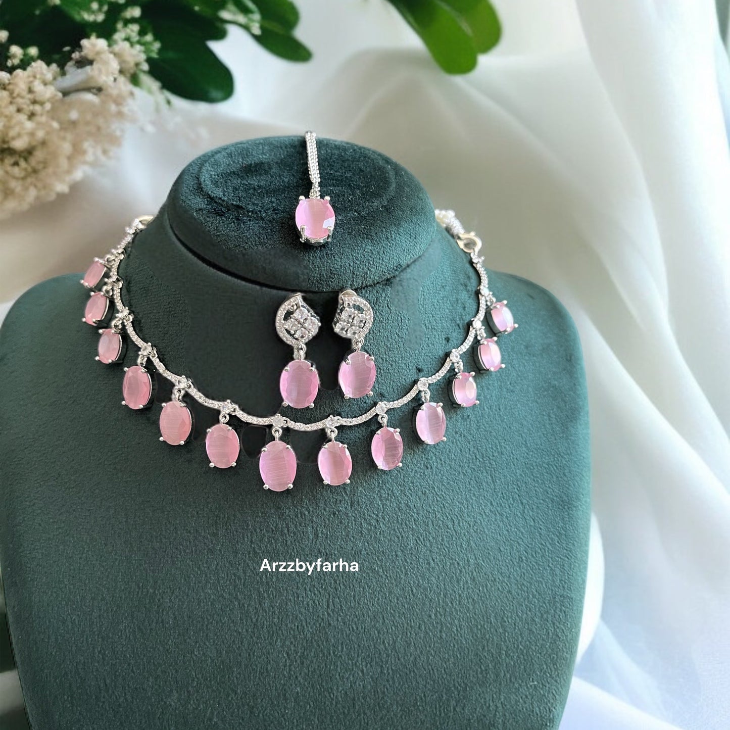 Pink Stone AD Studded Necklace Set