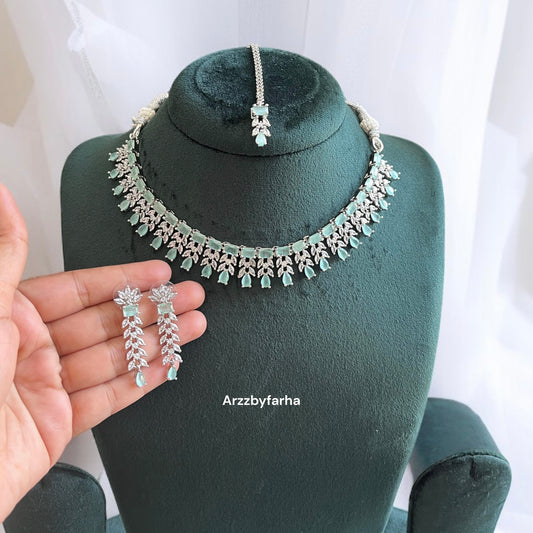Mint Stone Zircon Necklace Set