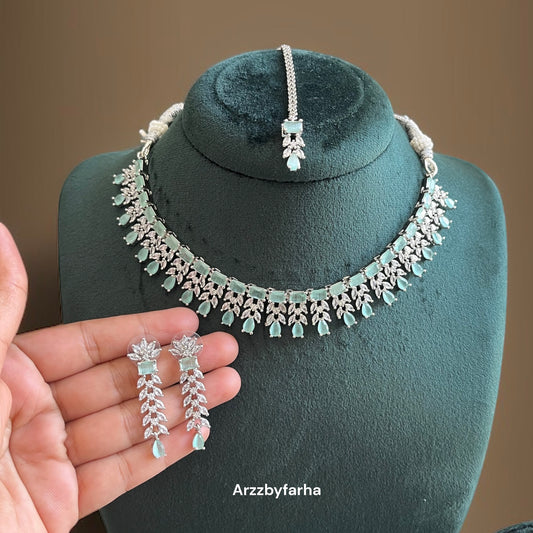Mint Stone Zircon Necklace Set