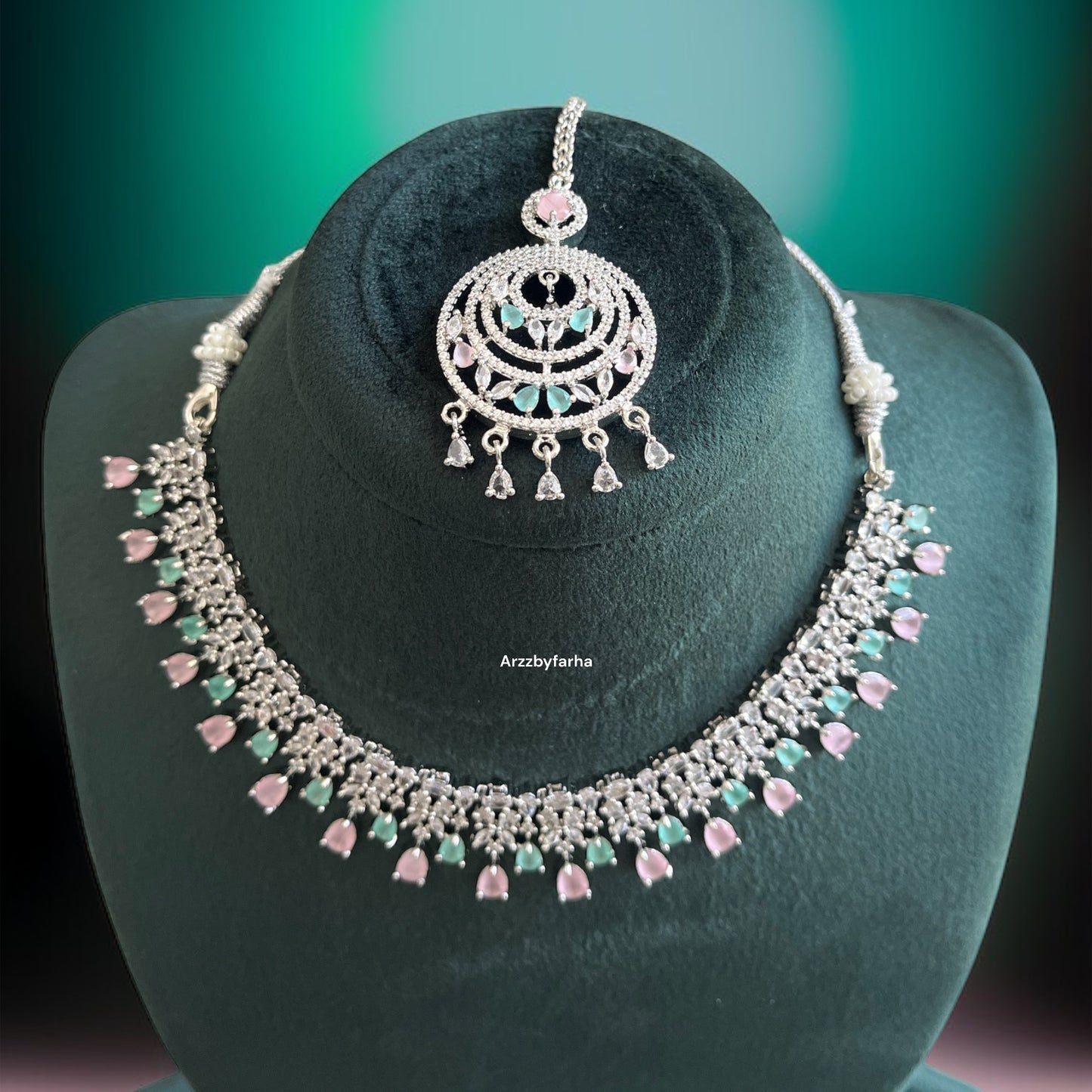 Pink & Mint Zircon Necklace Set