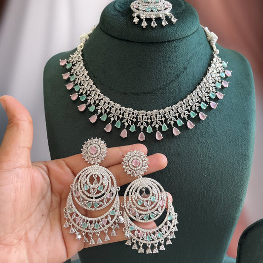 Pink & Mint Zircon Necklace Set