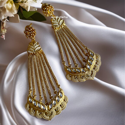 Rekha Gold Brass Hanging Earrings