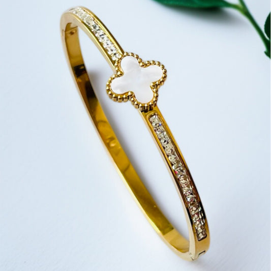 Gold White Clover Bangle Bracet
