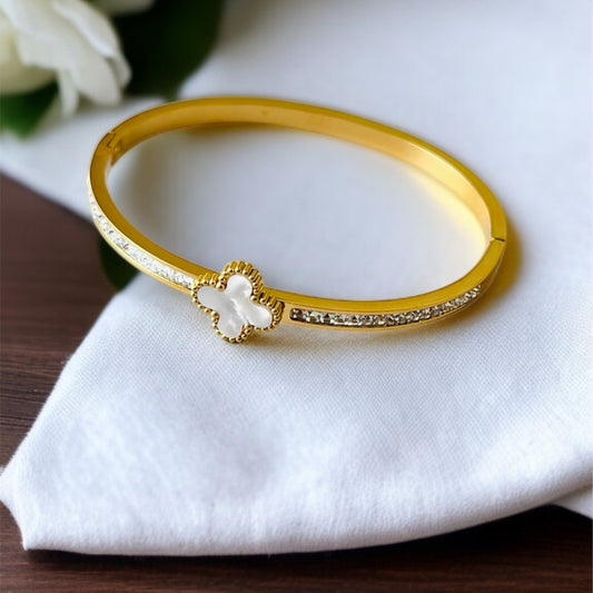 Gold White Clover Bangle Bracet