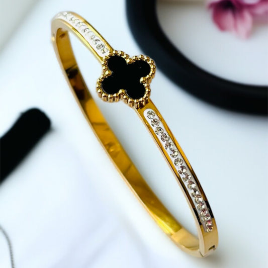 Gold Black Clover Bangle Bracelet