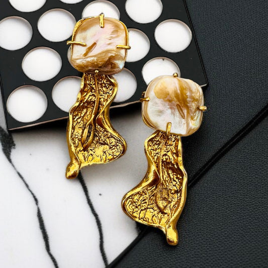 MOP Gold Leaf Drop Earrings