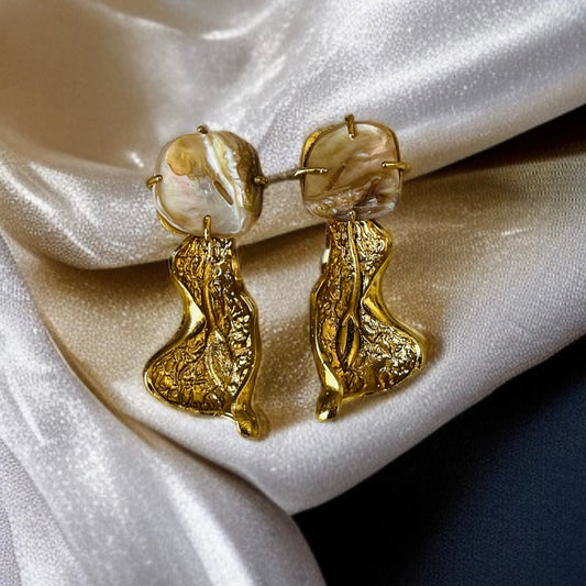 MOP Gold Leaf Drop Earrings