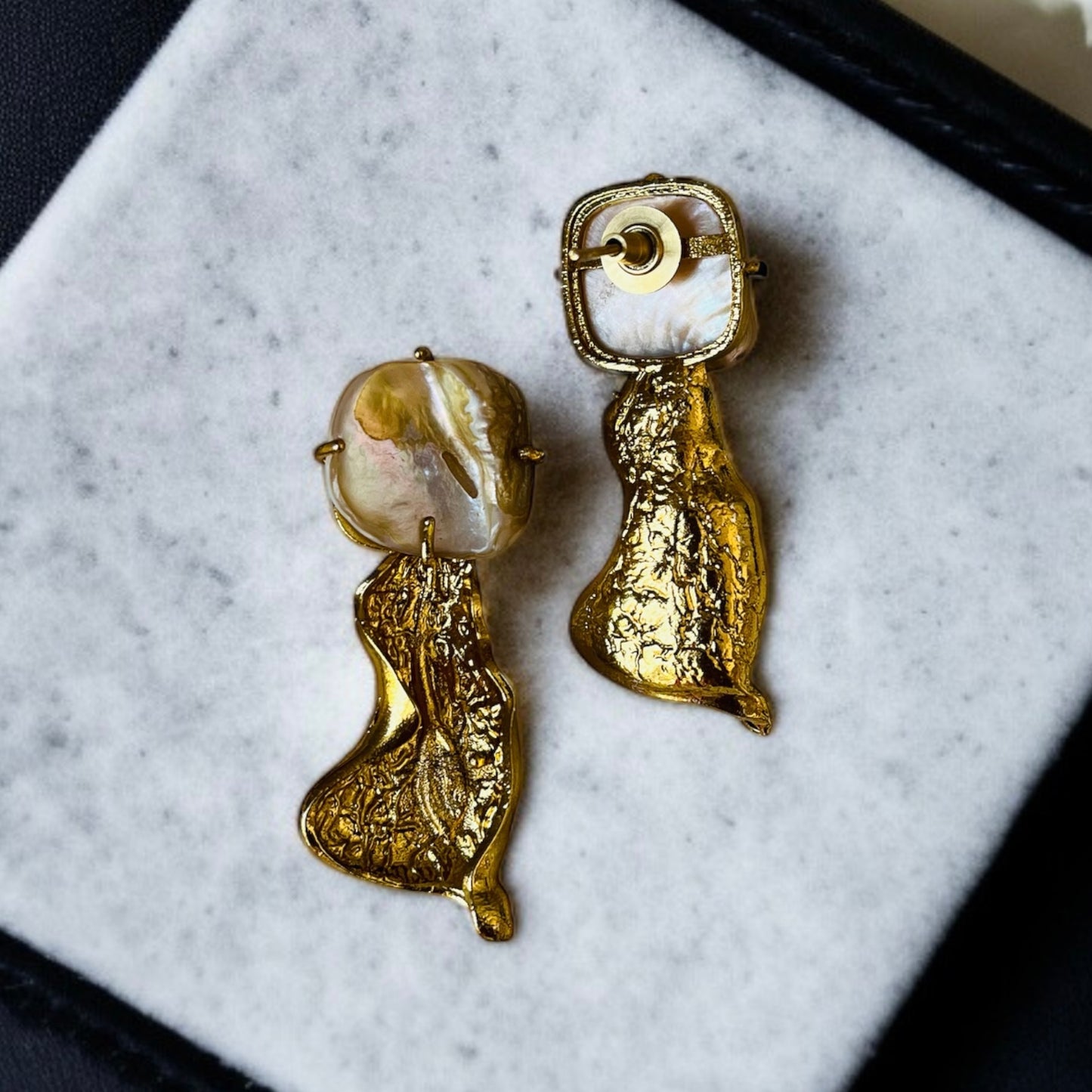 MOP Gold Leaf Drop Earrings