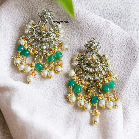 Moissanite Uncut Polki Chandbali Earrings
