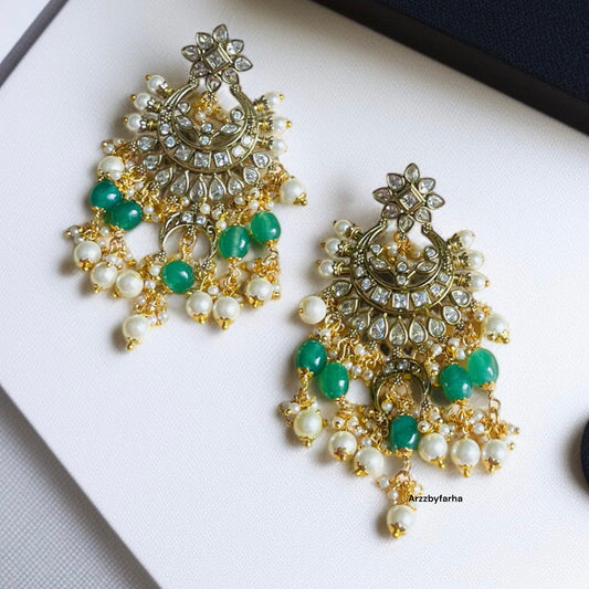 Moissanite Uncut Polki Chandbali Earrings