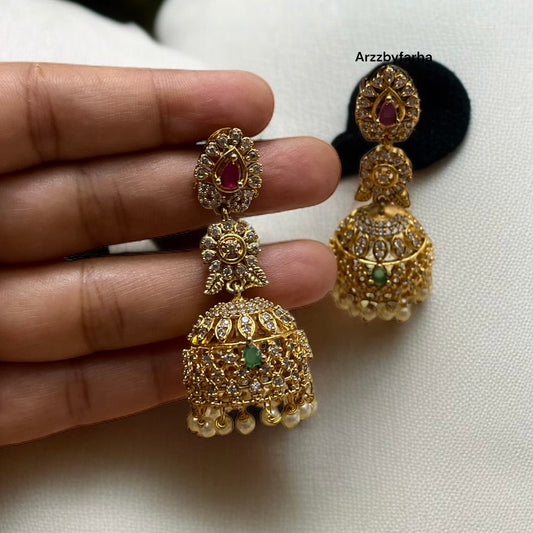 Micro Gold AD Pearl Jhumkas