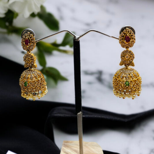 Micro Gold AD Pearl Jhumkas