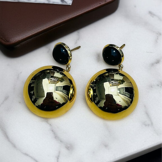 Black Stone Gold Drop Earring