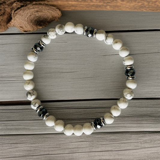 White & Grey Beads Men's Bracelet