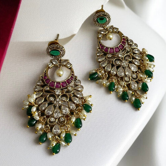 Moissanite Uncut Polki Chandbali Earrings