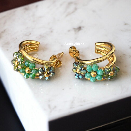 Green Flower Hoop Earrings