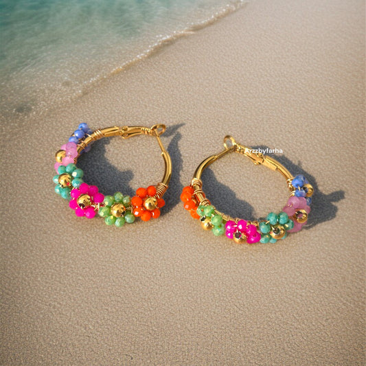 Multicolor Flower Hoop Earrings
