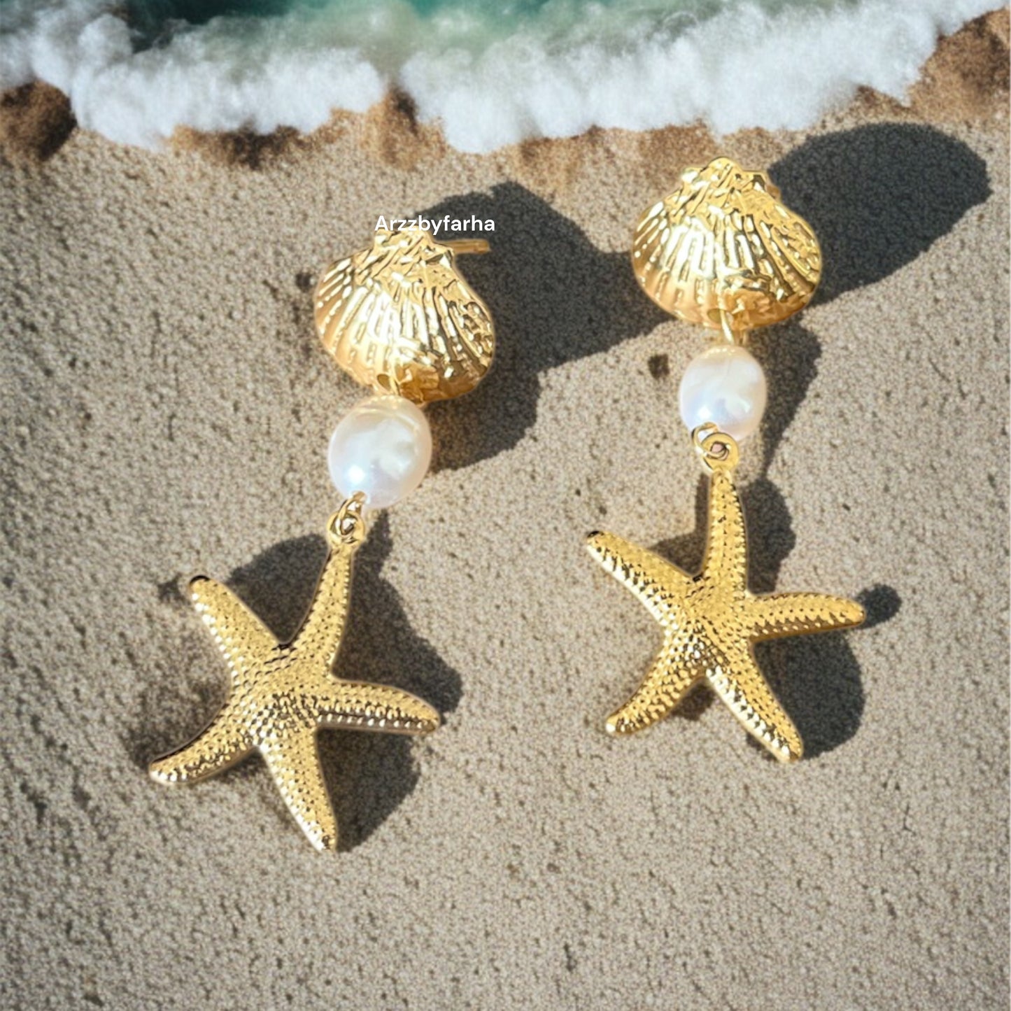 Gold Shell & Start Drop Earrings