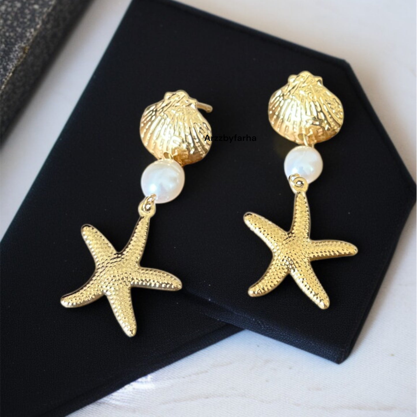 Gold Shell & Start Drop Earrings