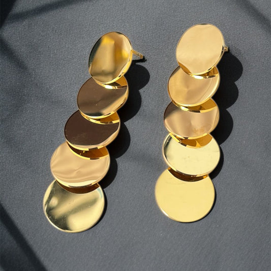 Gold Coin Drop Earrings