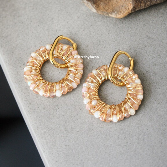 Beige Ring Drop Earrings