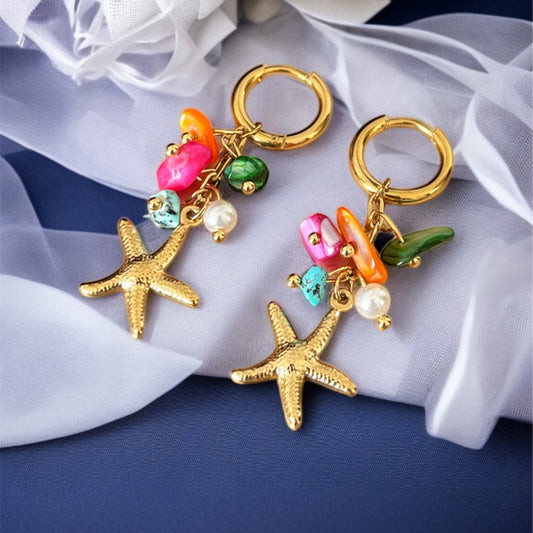 Multicolor Gold Star Drop Earrings