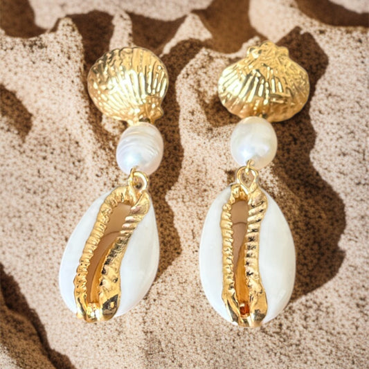 White Shell Drop Earrings