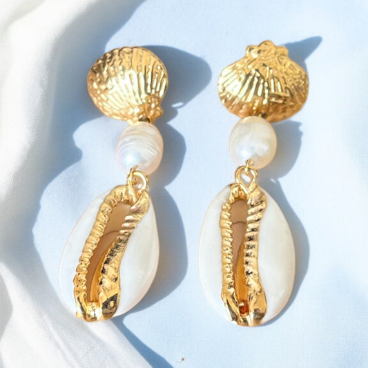 White Shell Drop Earrings