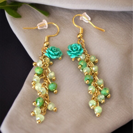Mint Green Flower Drop Earrings