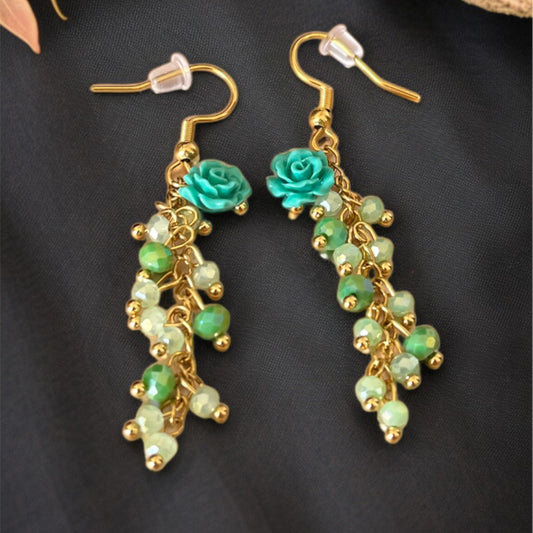 Mint Green Flower Drop Earrings