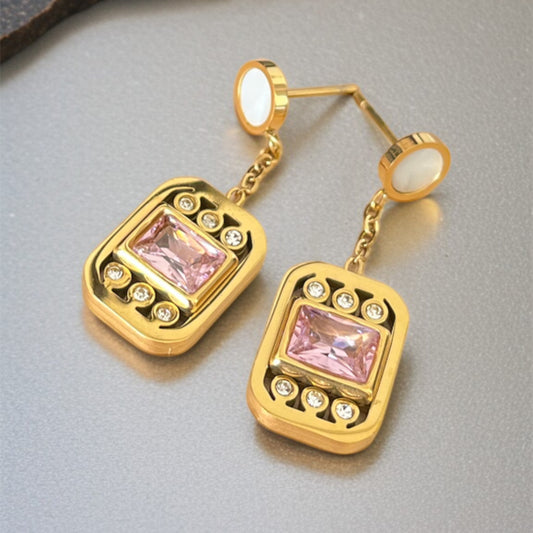 Pink AD Stone Drop Earrings